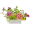 Northlight 14-Inch Pink and Yellow Artificial Roses and Peony Floral Arrangement in Planter Image 1