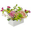 Northlight 14-Inch Pink and Yellow Artificial Roses and Peony Floral Arrangement in Planter Image 2