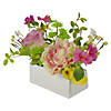 Northlight 14-Inch Pink and Yellow Artificial Roses and Peony Floral Arrangement in Planter Image 3