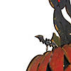 Northlight 14" Lighted Orange and Black Smiling Pumpkin With a Cat and Bats Halloween Tabletop Decor Image 2