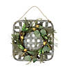 Northlight 16 Autumn Harvest Green Hop and Cattail Grapevine Wreath in a Wooden Tray Hanger Image 1