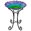 Northlight 18" Purple and Green Swirled Hand Painted Glass Outdoor Birdbath Image 1