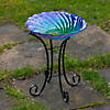 Northlight 18" Purple and Green Swirled Hand Painted Glass Outdoor Birdbath Image 1