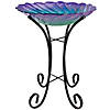 Northlight 18" Purple and Green Swirled Hand Painted Glass Outdoor Birdbath Image 4