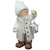 Northlight - 18" White and Brown Winter Boy Tealight Lantern Christmas Table Top Figure Image 1