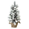 Northlight 19" Potted Slim Flocked Mini Pine Artificial Christmas Tree in Burlap Base - Unlit Image 1