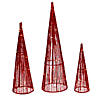 Northlight 2' LED Lighted Red Glitter Cone Tree Outdoor Christmas Decorations, Set of 3 Image 1