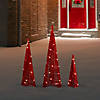 Northlight 2' LED Lighted Red Glitter Cone Tree Outdoor Christmas Decorations, Set of 3 Image 1