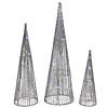 Northlight 2' LED Lighted Silver Glitter Cone Tree Outdoor Christmas Decorations, Set of 3 Image 1