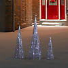 Northlight 2' LED Lighted Silver Glitter Cone Tree Outdoor Christmas Decorations, Set of 3 Image 1