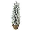 Northlight - 2' Potted Flocked Mini Pine Slim Christmas Tree with Berries - Unlit Image 1
