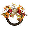Northlight 20" Leaves with Mums Artificial Fall Twig Wreath Image 1