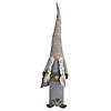 Northlight 27" Gray and Beige Girl Christmas Gnome with Plaid Toy Sack Figure Image 1