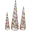 Northlight - 3' Set of 3 Pre-Lit Gold Rattan Candy Covered Cone Tree Outdoor Christmas Decorations Image 1