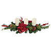 Northlight 32" Artificial Mixed Pine  Berries and Poinsettia Christmas Candle Holder Centerpiece Image 2
