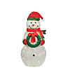 Northlight - 38" White and Red Lighted Tinsel Snowman with Wreath Christmas Outdoor Decoration Image 1