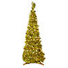 Northlight 4' Pre-Lit Gold Tinsel Pop-Up Artificial Christmas Tree  Clear Lights Image 1