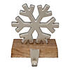 Northlight 6.25" Silver Snowflake with Wood Finish Base Christmas Stocking Holder Image 1