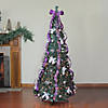 Northlight 6' Pre-Lit Purple and Silver Pre-Decorated Pop-Up Artificial Christmas Tree  Clear Lights Image 1