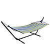 Northlight 76" Green and Blue Striped Double Seating Outdoor Hammock Image 1