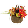 Northlight 9" Yellow Autumn Harvest Floral in Pumpkin Basket Tabletop Decor Image 1