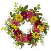 Northlight chrysanthemum and daisy floral spring wreath  pink and yellow 23" Image 1