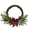 Northlight Icy Winter Foliage and Plaid Bow Artificial Christmas Twig Wreath  23 inch  Unlit Image 1