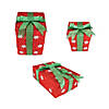 Northlight - Pre-Lit Red and Green Snowflake Gift Boxes Christmas Outdoor Decor, Set of 3 Image 1