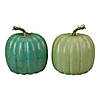 Northlight Set of 2 Green Glittered Fall Harvest Tabletop Pumpkins 7" Image 1