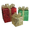 Northlight - Set of 3 Red Pre-Lit Glittering Gift Boxes Christmas Outdoor Decor Image 1