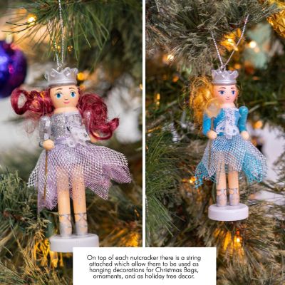 Nutcracker Hanging Ornament Figures - Fairy Ballet Dancers Glittered Christmas Mini Wooden Nutcrackers Xmas Tree Ornament Set - 4 Pieces Image 3