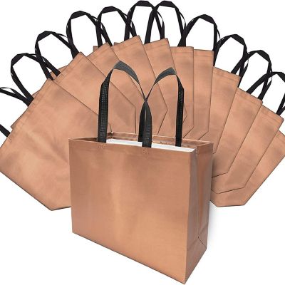 OccasionALL- Rose Gold Gift Bags with Handles, Non-Woven Gift Wrap Bags for Birthdays 12 Pack 16x6x12 Image 1