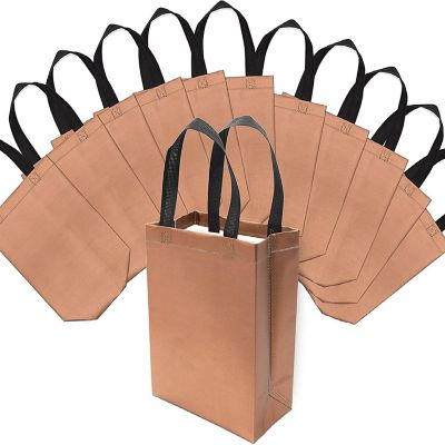 OccasionALL- Rose Gold Gift Bags with Handles, Non-Woven Gift Wrap Bags for Birthdays 12 Pack 8x4x10 Image 1