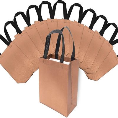 OccasionALL- Rose Gold Non-Woven Reusable Gift Bags with Handles for All Occasions 12 Pack 8x4x10 Image 1
