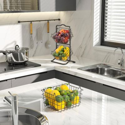 Oceanstar 2-Tier Storage Kitchen Wire Basket Stand, Black Image 3