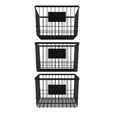 Oceanstar Metal Wire Organizer Bin Basket with Card Holder, Set of 3, Black Image 1