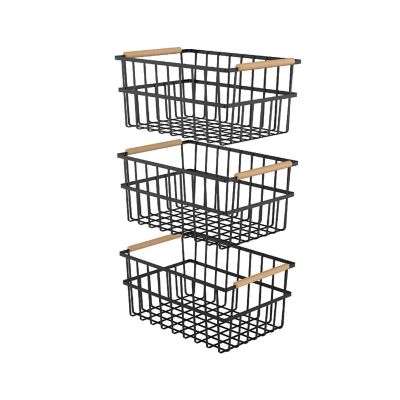 Oceanstar Metal Wire Organizer Bin Basket with Handles, Set of 3, Black Image 1