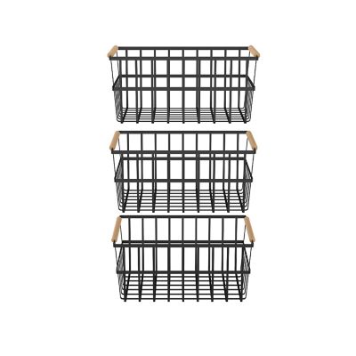 Oceanstar Metal Wire Organizer Bin Basket with Handles, Set of 3, Black Image 1