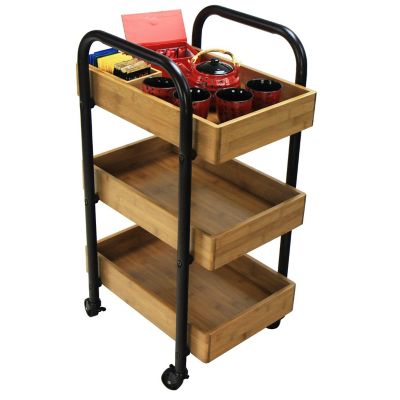 Oceanstar Portable Storage Cart with 3 Easy Removable Bamboo Trays Image 3