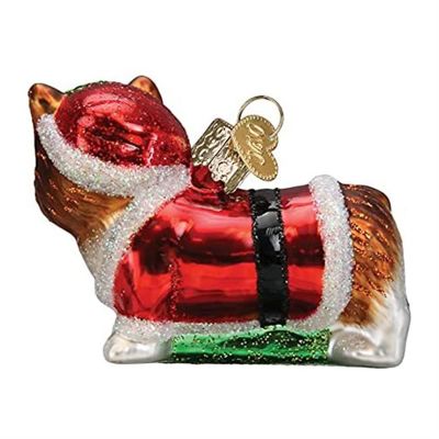 Old World Christmas #12627 Blown Glass Ornament Holly Hat Corgi Puppy 4" Image 2