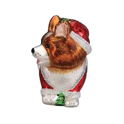 Old World Christmas #12627 Blown Glass Ornament Holly Hat Corgi Puppy 4" Image 3