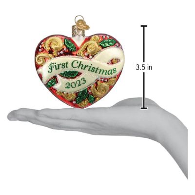 Old World Christmas 2023 First Christmas Heart Glass Ornament FREE BOX 3.5 inch Image 3