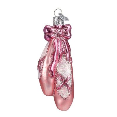 Old World Christmas #32120 Glass Blown Ornament, Ballet Toe Shoes, Pink, 4.25" Image 1