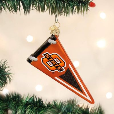 Old World Christmas Blown Glass Ornaments Oklahoma State Pennant Image 1