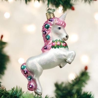 Old World Christmas Blown Prancing Unicorn Glass Ornament Image 1