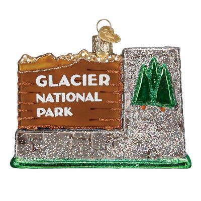 Old World Christmas Glacier National Park Sign Glass Ornament 36174 FREE BOX New Image 1