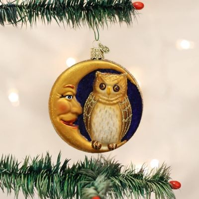 Old World Christmas Glass Blown Ornament 26064 Owl in Moon- 3.75 Image 1