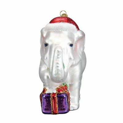 Old World Christmas Glass Blown Ornaments White Elephant #12592 Image 2