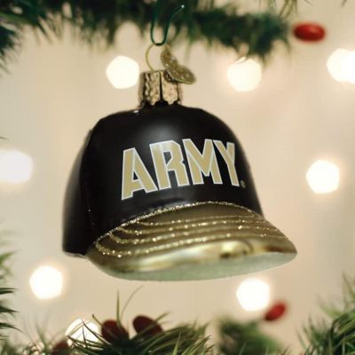 Old World Christmas Glass Blown Tree Ornament, Army Baseball Cap Image 1