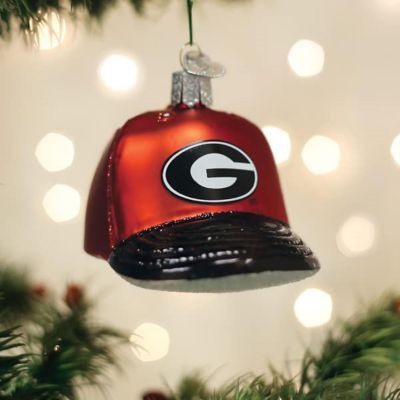 Old World Christmas Glass Blown Tree Ornament, Georgia Baseball Cap Image 1